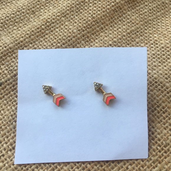 Fossil Yellow Gold + Pink Arrow Stud Earrings